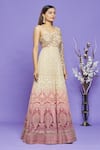 Buy_Neha Mehta Couture_Pink Lucknowi Embroidery Sequin One Shoulder Ombre Gown _Online_at_Aza_Fashions