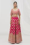 Vandana Sethi_Fuchsia Dupion Silk Embroidered Floral Mirrorwork Embellished Bridal Lehenga Set _Online_at_Aza_Fashions