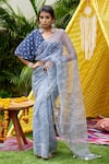 Buy_Ruchira Nangalia_Grey Organza Leheriya Saree _at_Aza_Fashions