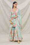 Buy_Gopi Vaid_Blue Viscose, Soft Chiffon Floral Motifs, Resham And Print Kurta Sharara Set _Online_at_Aza_Fashions