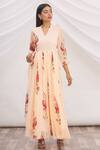 Buy_Samyukta Singhania_Peach Chiffon Floral Hand Painted Dress_Online_at_Aza_Fashions