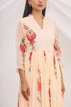 Samyukta Singhania_Peach Chiffon Floral Hand Painted Dress_at_Aza_Fashions