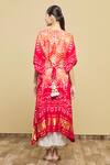 Shop_Tisha Saksena_Red Kurta Bandhani Pant Cotton Satin Belt Raw V Kaftan Tunic Set_at_Aza_Fashions