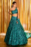 Buy_Seema Gujral_Green Net Embroidered Sequins One Shoulder Bridal Lehenga Set  _at_Aza_Fashions