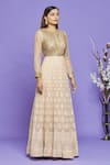 Neha Mehta Couture_Beige Lucknowi Embroidery Sequin Round Anarkali With Dupatta_Online_at_Aza_Fashions