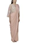 Rococo_Pink Chiffon Pre-draped Saree Set_Online_at_Aza_Fashions