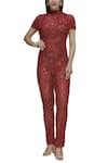 Buy_Chisel by Meghna Ramrakhiya_Red Round Embellished Jumpsuit  _at_Aza_Fashions