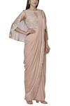 Buy_Rococo_Pink Chiffon Pre-draped Saree Set_at_Aza_Fashions