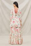 Shop_Gopi Vaid_Ivory Viscose, Soft Chiffon Floral Motifs, Print Short Anarkali Sharara Set _at_Aza_Fashions
