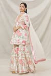 Shop_Gopi Vaid_Ivory Viscose, Soft Chiffon Floral Motifs, Print Short Anarkali Sharara Set _Online_at_Aza_Fashions