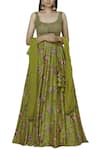 Buy_Astha Narang_Green Blouse And Lehenga Raw Silkdupatta Net Round Embroidered Set  _Online_at_Aza_Fashions