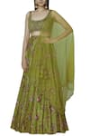 Buy_Astha Narang_Green Blouse And Lehenga Raw Silkdupatta Net Round Embroidered Set  _at_Aza_Fashions