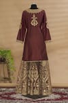 Shop_Heena Kochhar_Brown Embroidered Kurta Lehenga Set_at_Aza_Fashions