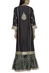 Shop_Aditi Beriwala_Black Dupion Silk Kurta Round Inner V Neck Embroidered Sharara Set  _at_Aza_Fashions