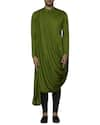 Buy_SOL by Piyush Dedhia_Green Polyester Knit Draped Kurta Bundi Set  _Online_at_Aza_Fashions