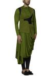 SOL by Piyush Dedhia_Green Polyester Knit Draped Kurta Bundi Set  _Online_at_Aza_Fashions