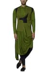 Buy_SOL by Piyush Dedhia_Green Polyester Knit Draped Kurta Bundi Set  _at_Aza_Fashions