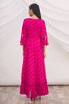 Shop_Samyukta Singhania_Pink Chiffon Embroidery V Neck Tie And Dye Leheriya Dress  _at_Aza_Fashions