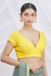 Buy_Arihant Rai Sinha_Yellow Georgette Mirror Embroidered Saree Blouse_at_Aza_Fashions
