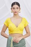 Buy_Arihant Rai Sinha_Yellow Georgette Mirror Embroidered Saree Blouse_Online_at_Aza_Fashions