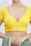 Arihant Rai Sinha_Yellow Georgette Mirror Embroidered Saree Blouse_at_Aza_Fashions