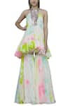 Buy_Akanksha Gajria_Off White Georgette Tie-dye Kurta Sharara Set_at_Aza_Fashions