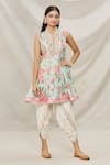 Buy_Gopi Vaid_Blue Viscose Printed Floral Motifs V Neck Kurta And Dhoti Pant Set _at_Aza_Fashions