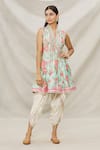 Buy_Gopi Vaid_Blue Viscose Printed Floral Motifs V Neck Kurta And Dhoti Pant Set _Online_at_Aza_Fashions