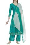 Khwaab by Sanjana Lakhani_Green Cotton Silk V Neck Kalidar Kurta Set_Online_at_Aza_Fashions