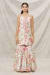 Gopi Vaid_Ivory Viscose Floral Motifs Sweetheart Neck Bloom Print Kurta And Sharara Set _Online_at_Aza_Fashions