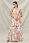 Buy_Gopi Vaid_Ivory Viscose Floral Motifs Sweetheart Neck Bloom Print Kurta And Sharara Set _Online_at_Aza_Fashions