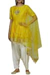 Ranian_Yellow Silk Blend Round Embellished Kurta Set _Online_at_Aza_Fashions