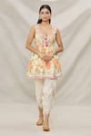 Buy_Gopi Vaid_Yellow Viscose Printed Floral Motifs Scoop Neck Peplum And Dhoti Pant Set _at_Aza_Fashions