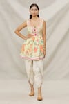 Buy_Gopi Vaid_Yellow Viscose Printed Floral Motifs Scoop Neck Peplum And Dhoti Pant Set _Online_at_Aza_Fashions