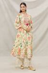 Buy_Gopi Vaid_Yellow Cotton, Viscose Floral Motifs, Gota Printed Tiered Kurta And Palazzo Set _Online_at_Aza_Fashions