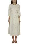 Shop_Ilk_Off White Cotton Slub Embroidered Midi Dress_Online_at_Aza_Fashions