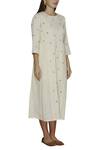 Ilk_Off White Cotton Slub Embroidered Midi Dress_Online_at_Aza_Fashions