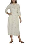 Buy_Ilk_Off White Cotton Slub Embroidered Midi Dress_at_Aza_Fashions