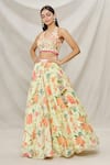 Buy_Gopi Vaid_Yellow Viscose Printed Floral Motifs V Neck Lehenga And Blouse Set _at_Aza_Fashions