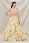 Buy_Gopi Vaid_Yellow Viscose Printed Floral Motifs V Neck Lehenga And Blouse Set _Online_at_Aza_Fashions