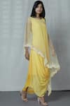 Buy_Aariyana Couture_Yellow Georgette Round Embellished Cape With Dress _at_Aza_Fashions