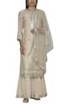 Aditi Beriwala_Beige Dupion Silk Kurta Round Inner V Neck Embellished Sharara Set  _Online_at_Aza_Fashions