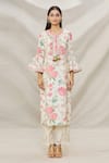 Gopi Vaid_Ivory Cotton, Viscose Floral Motifs Round Print Kurta And Palazzo Set _Online_at_Aza_Fashions