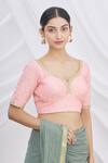 Buy_Arihant Rai Sinha_Pink Silk Leaf Neck Embroidered Saree Blouse _at_Aza_Fashions