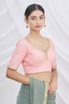 Arihant Rai Sinha_Pink Silk Leaf Neck Embroidered Saree Blouse _Online_at_Aza_Fashions