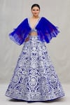 ASAL by Abu Sandeep_Blue Viscose Georgette Pleated Blouse And Lehenga Set_Online_at_Aza_Fashions