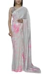 Buy_Akanksha Gajria_White Georgette Tie-dye Sequin Saree Set_at_Aza_Fashions