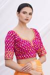 Buy Arihant Rai Sinha Pink Banarasi Brocade Sweetheart Neck Saree Blouse at Aza Fashions Buy_Arihant Rai Sinha_Pink Banarasi Brocade Sweetheart Neck Saree Blouse _at_Aza_Fashions