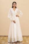 Arihant Rai Sinha_Beige Chanderi Puff Sleeve Dress_Online_at_Aza_Fashions