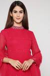 Shop_Bha Sha_Pink Georgette, Net Sequins, Beads High Neck Aza Embroidered Tunic Sharara Set _Online_at_Aza_Fashions